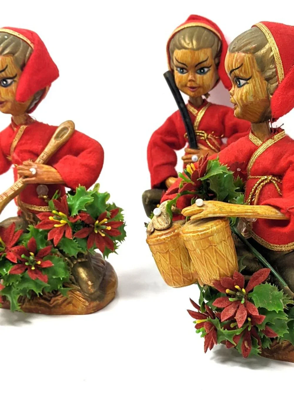 Tilso Set 3 Pixie Elves VTG 60s Asian Christmas Figurine Musicians Hong Kong 7
